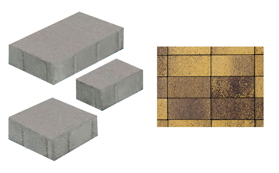 Плитка тротуарная ВЫБОР Старый город 1Ф.8, 260*160/160*160/160*100 мм, Листопад Янтарь коричнево-желтый гладкий